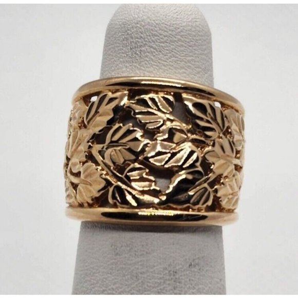 925 STERLING SILVER GOLD TONE POROUS FOLIATED DESIGN SIZE RING SIZE 4.5